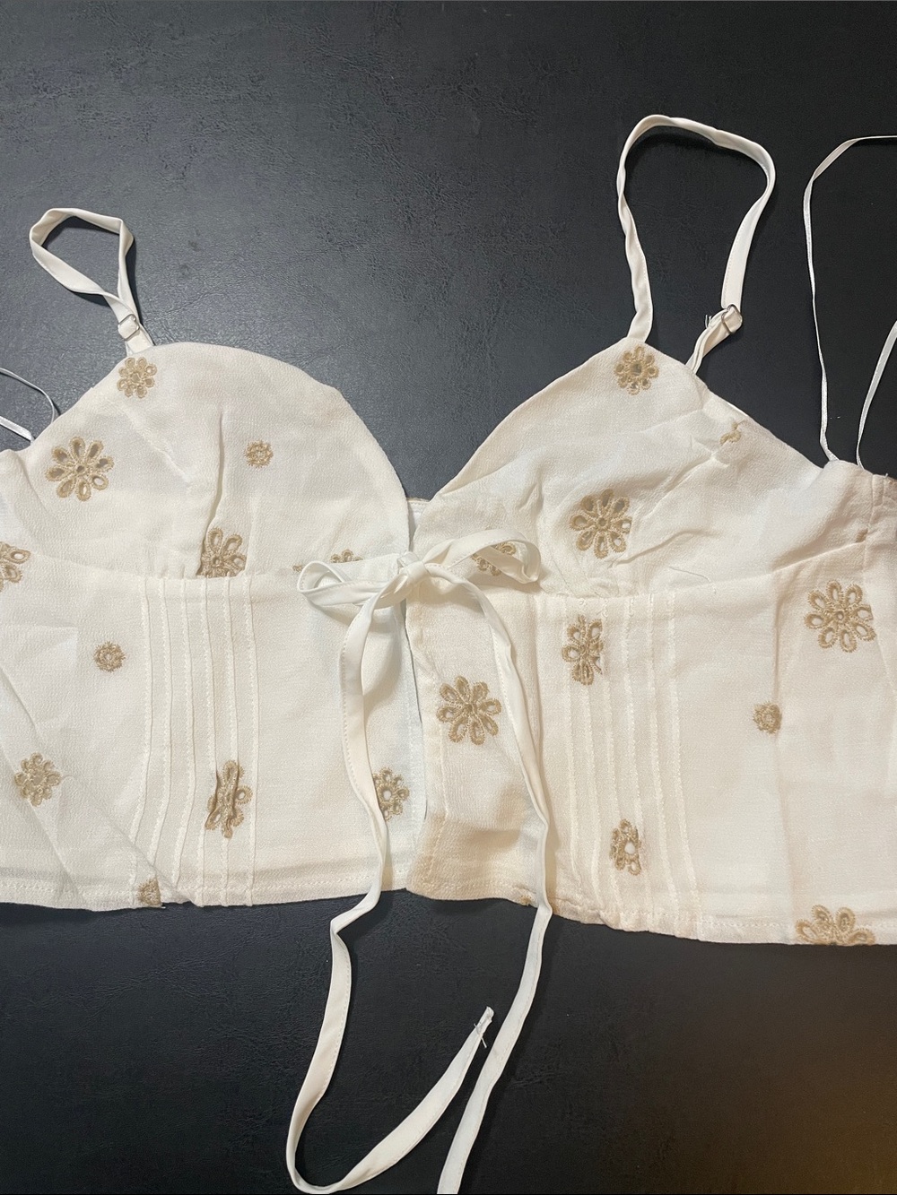 White Embroidered Floral Bustier crop top Sky to Moon Sz. M runs small NWOT
